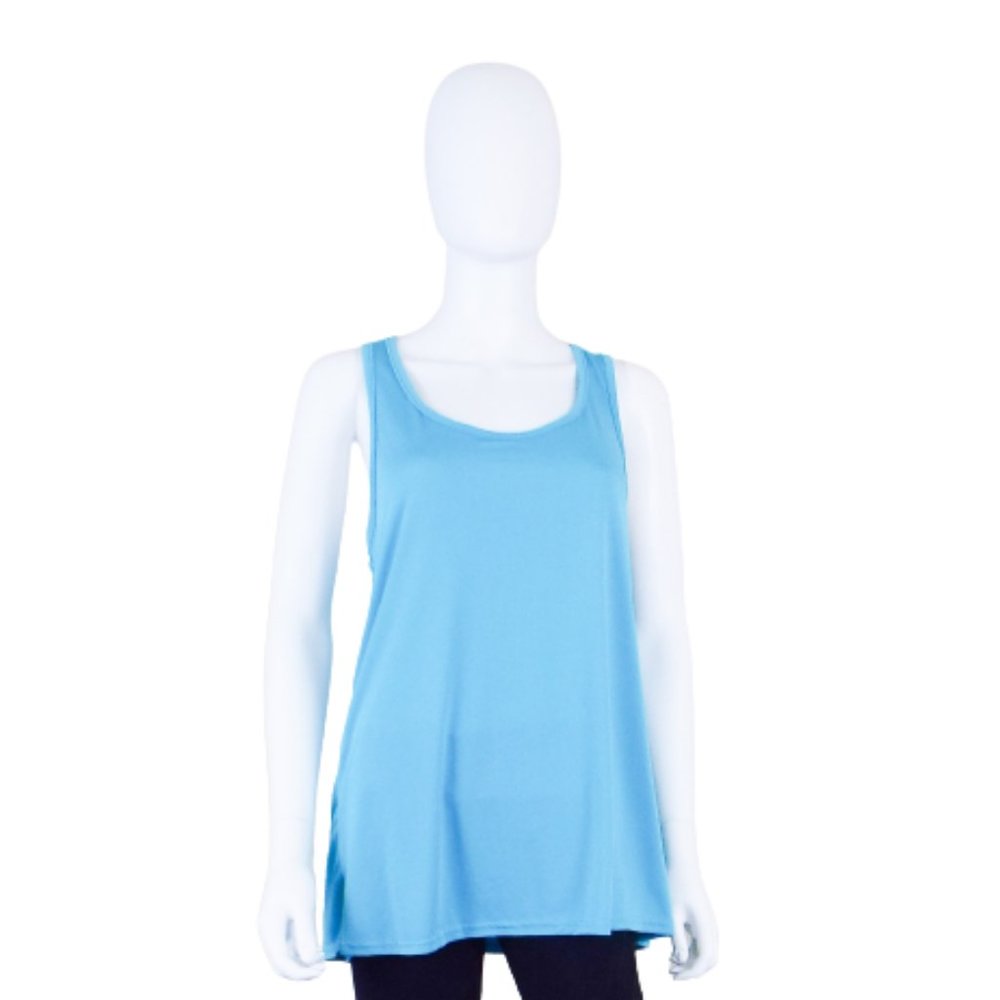 WOMEN'S CASCADE BLUE AQUA BLUE ACTIVE WEAR ATHLETIC RACER BACK TANK  TOP - LARGE